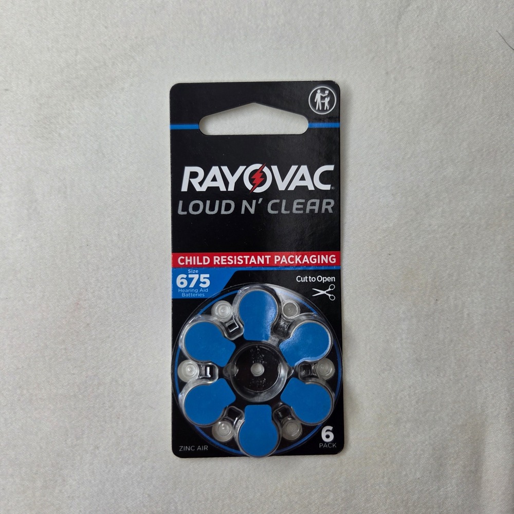 Rayovac Loud N Clear Size 675 Hearing Aid Batteries Lot 6 Pk Zinc Air Exp 2028